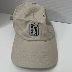 PGA Tour Golf Hat Adjustable Strap Baseball Cap Khaki Navy Embroidered New